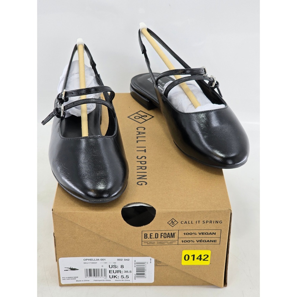 Call It Spring Ophellia Mary Jane Slingback Flats Womens 8 Black Vegan - New